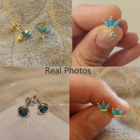 925 Sterling Silver Huggie Hoop Earrings Teal - Picture 1 of 16